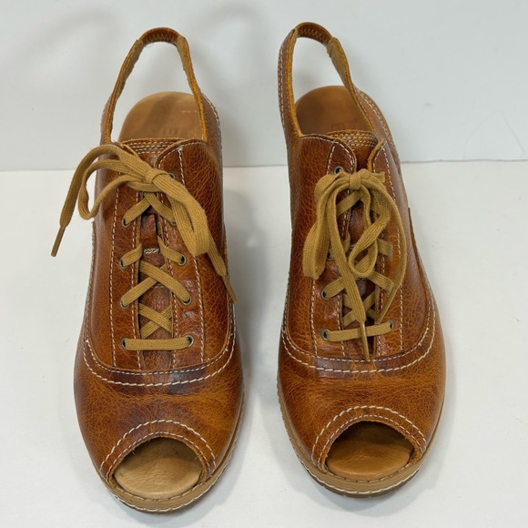 Timberland Earthkeepers Womens 9 Glancy Peep Toe Brown Leather Heels Booties - Picture 3 of 8